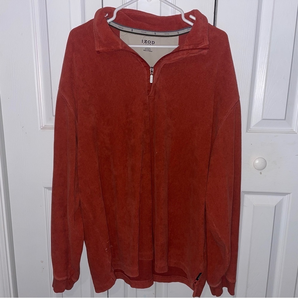 Mens Burnt Orange IZod Soft Quarter Zip Collared Pull Over Comfy Sweatshirt 2XL